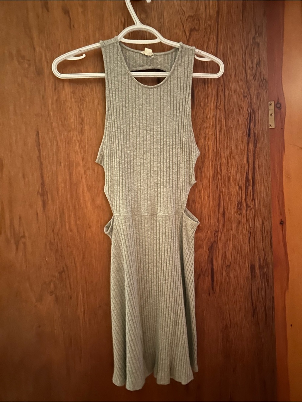 Garage Ribbed Sleeveless Gray Midi Dress with Side Cutouts